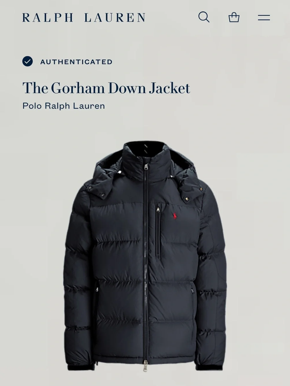 Polo Ralph Lauren The Gorham Down Hooded Zip Up Puffer Jacket Black Mens Size L